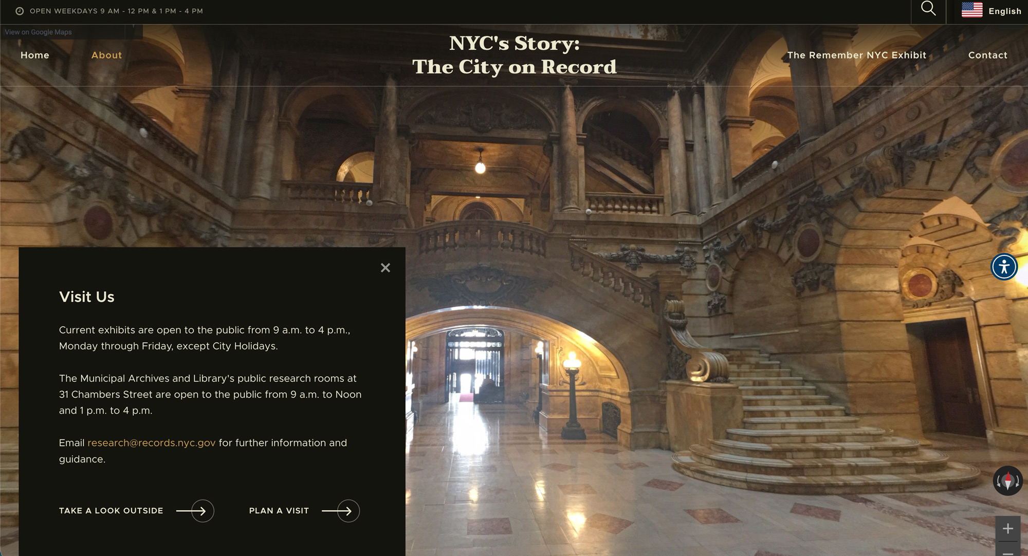 Interactive map experience within the Interactive Museum Exhibit allowing visitors to explore New York City’s Hall of Records through immersive digital navigation.