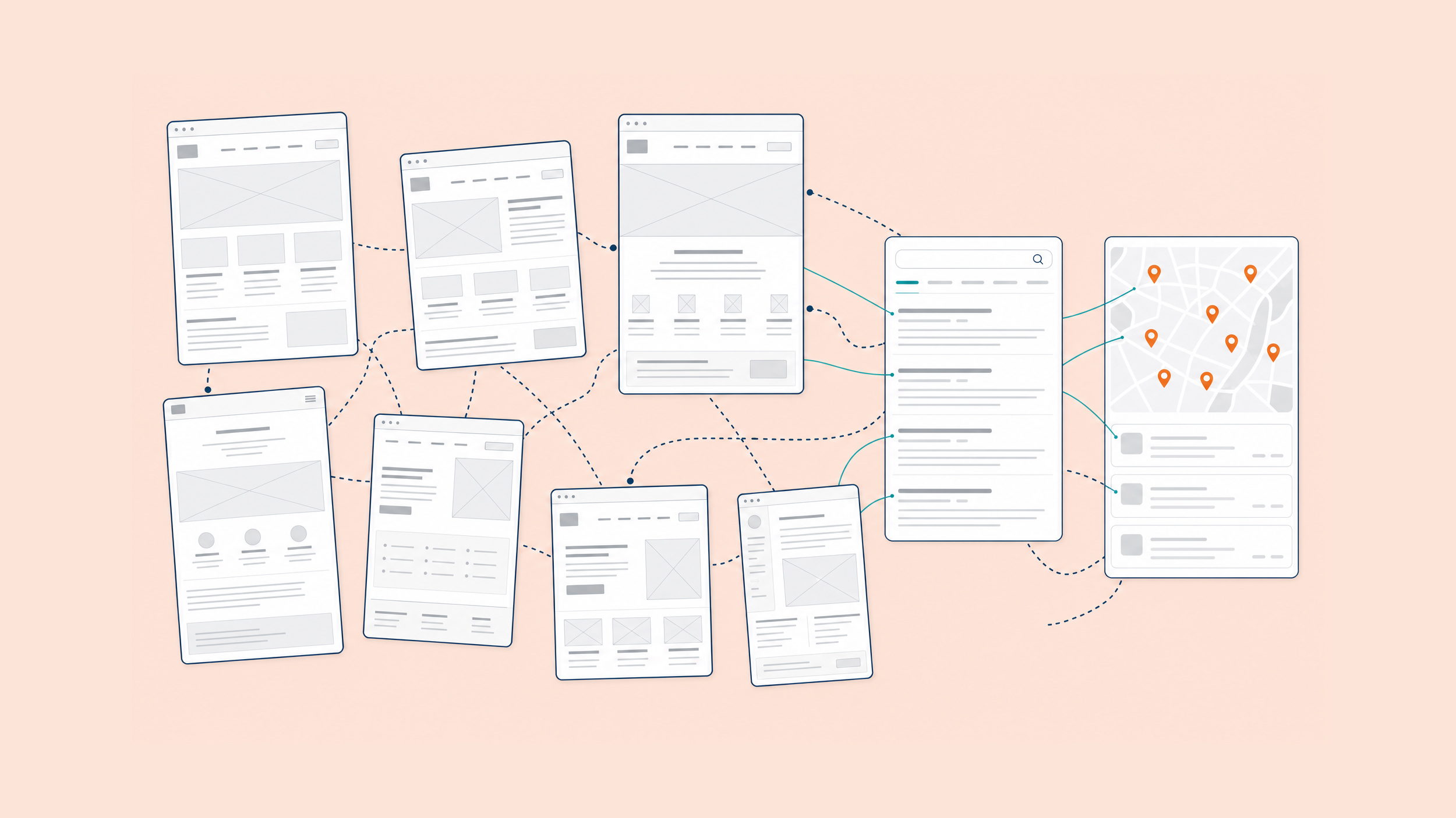 Website wireframes, Google Search results, and Google Business Profile map packs illustrating the planning challenges behind this Local SEO case study.